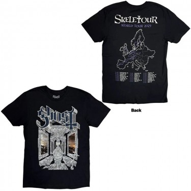 Ghost Unisex T-Shirt: Skeleta Album Cover '25 Tour Dates (Black) (Back Print) (Medium)