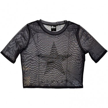 David Bowie Ladies Mesh Crop Top: Blackstar (Charcoal Grey) (Large)