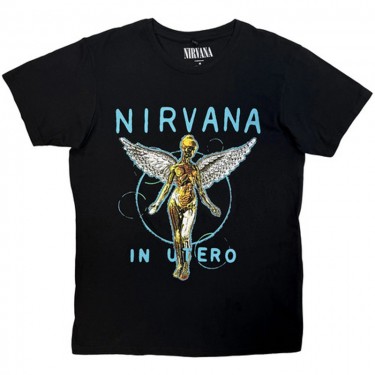 Nirvana Unisex Carbon T-Shirt: In Utero Neon Blue (Black) (Medium)