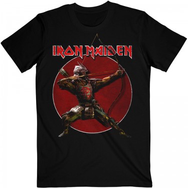 Iron Maiden Unisex T-Shirt: Senjutsu Eddie Archer Red Circle - Black