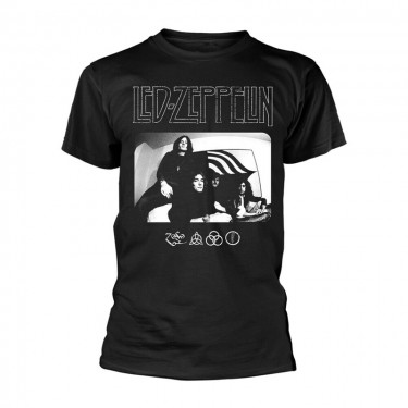 Led Zeppelin Unisex T-Shirt: Icon Logo Photo - Black