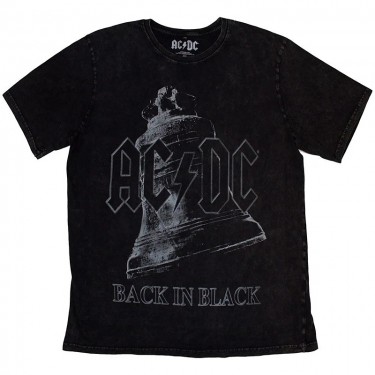 AC/DC Unisex Stone Wash T-Shirt: Back In Black Bell (Black) (Medium)