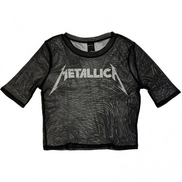 Metallica Ladies Mesh Crop Top: Logo (Black) (Medium)
