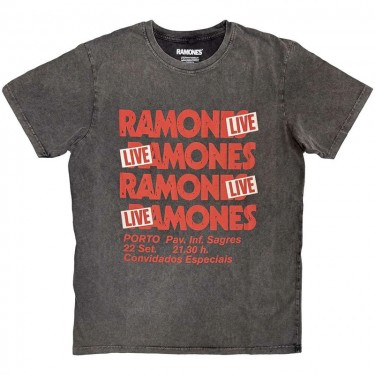 Ramones Unisex Stone Wash T-Shirt: Concert (Charcoal Grey) (Medium)