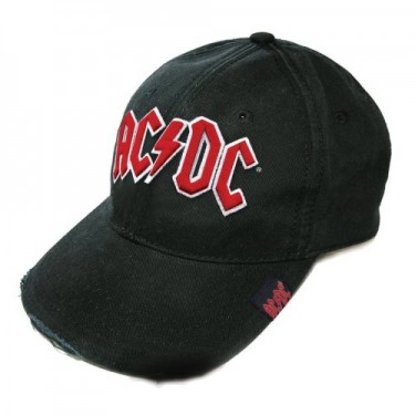 AC/DC MEN'S BASEBALL CAP: RED LOGO WITH HIGH EMBOSSED APPLICATION