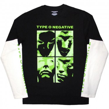 Type O Negative Unisex Layered Long Sleeve T-Shirt: Faces (Black & White) (Sleeve Print) (Medium)