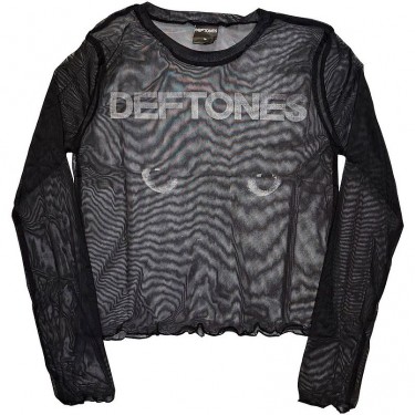 Deftones Ladies Long Sleeve Mesh Crop Top: Sphynx (Black) (Medium)
