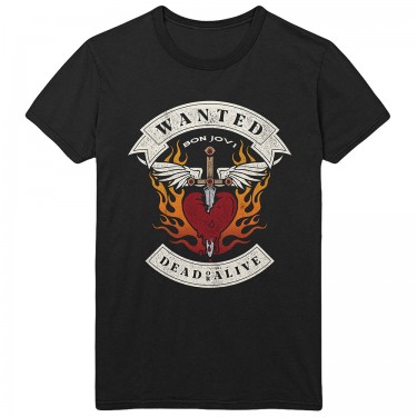 Bon Jovi Unisex T-Shirt: Wanted Flames - Black