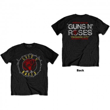 Guns N' Roses Unisex T-Shirt: Rose Circle Paradise City (Back Print) (Large)
