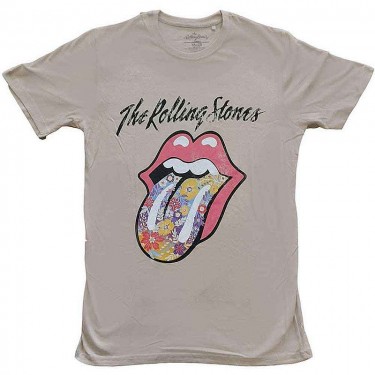 The Rolling Stones Unisex T-Shirt: Flowers Tongue (Sand) (Large) The Rolling Stones Unisex T-Shirt: Flowers Tongue (Sand) (Large)