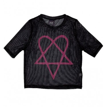 HIM Ladies Crop Top: Pink Heartagram (Black) (Mesh) (X-Small)