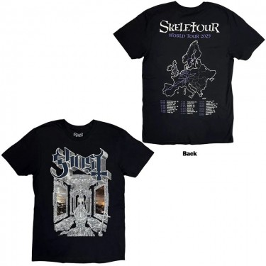 Ghost Unisex T-Shirt: Skeleta Album Cover '25 Tour Dates (Black) (Back Print) (Large)