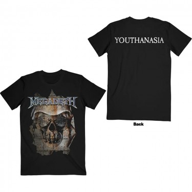 Megadeth Unisex T-Shirt: Youthanasia Ripped Thru (Black) (Back Print) (Large)