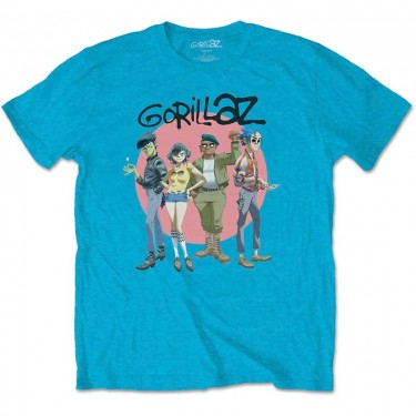 Gorillaz Unisex T-Shirt: Group Circle Rise (Sapphire Blue) (X-Large)