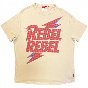 David Bowie Ladies Unplugged T-Shirt: Rebel Rebel Lightning Bolt (Natural) (Medium)