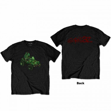 Gorillaz Unisex T-Shirt: Group Green Geep (Back Print) (Large)