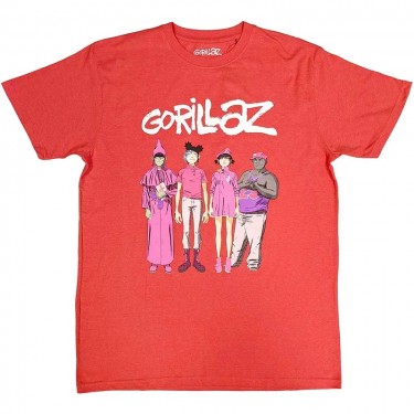 Gorillaz Unisex T-Shirt: Cracker Island Standing Group (Red) (Large)