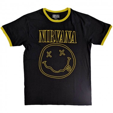 Nirvana Unisex Ringer T-Shirt: Outline Happy Face (Small)