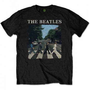 Beatles Abbey Road & Logo Mens Black - T-shirt (Small)