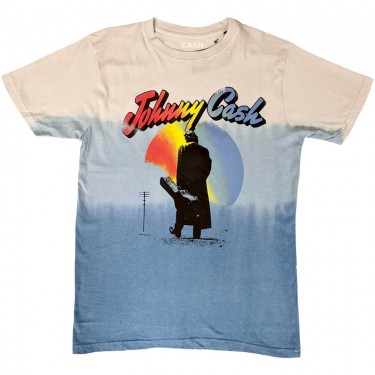 Johnny Cash Unisex T-Shirt: Walking Guitar (Wash Collection) (Large)