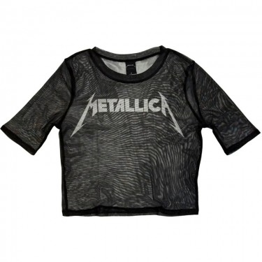 Metallica Ladies Mesh Crop Top: Logo (Black) (Small)
