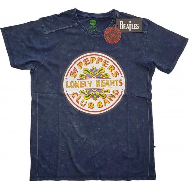 The Beatles Unisex Snow Wash T-Shirt: Sgt Pepper Drum - Blue