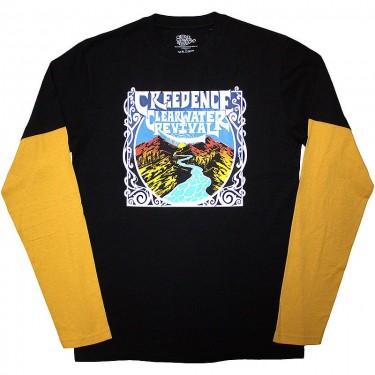 Creedence Clearwater Revival Unisex Layered Long Sleeve T-Shirt: River (Black & Yellow) (Large)