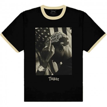 Tupac Unisex Ringer T-Shirt: Flag Photo  (Large)