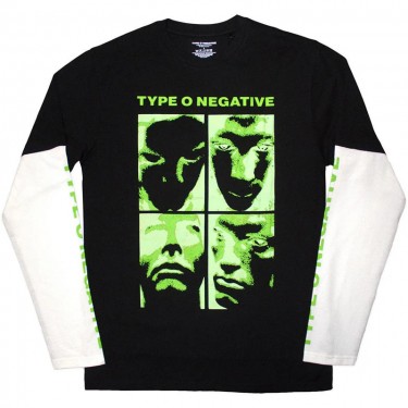 Type O Negative Unisex Layered Long Sleeve T-Shirt: Faces (Black & White) (Sleeve Print) (Large)