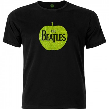 The Beatles Unisex T-Shirt: Apple Logo (Sparkle Gel) - Black