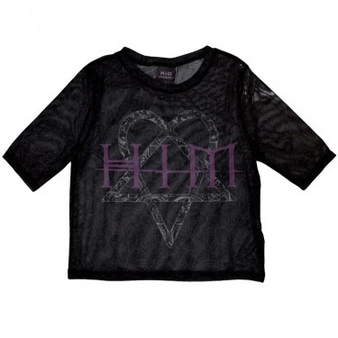 HIM Ladies Mesh Crop Top: Heartagram & Logo (Black) (Medium)
