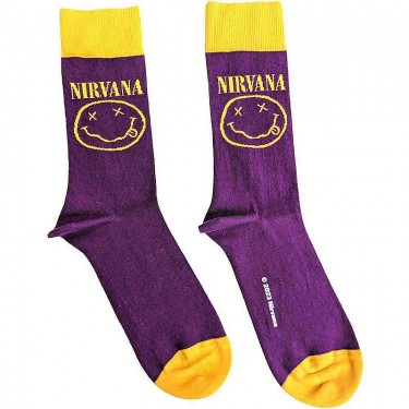 Nirvana Unisex Ankle Socks: Yellow Happy Face (Purple) (UK Size 4 - 7) Nirvana Unisex Ankle Socks: Yellow Happy Face (Purple) (UK Size 4 - 7)