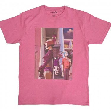 Gorillaz Unisex T-Shirt: The Static Channel (Pink) (Back Print) (Medium)
