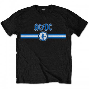 AC/DC Unisex T-Shirt: Blue Logo & Stripe (Large)