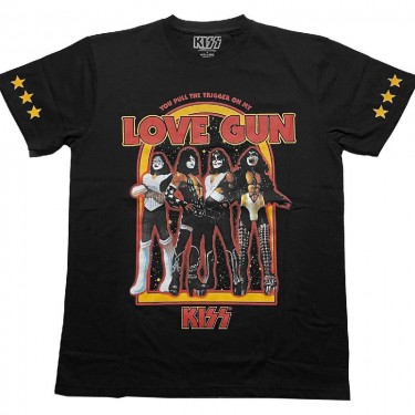 KISS Unisex T-Shirt: Love Gun Stars (Sleeve Print) (Large)