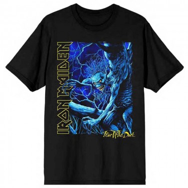 Iron Maiden Unisex T-Shirt: Fear of the Dark Blue Tone Eddie Vertical Logo (Large)