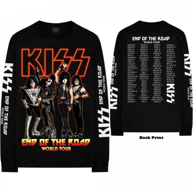 KISS Unisex Long Sleeved T-Shirt: End Of The Road Tour (Back & Sleeve Print) - Black
