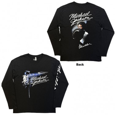 Michael Jackson Unisex Long Sleeve T-Shirt: Thriller / Hat Poses (Black) (Back Print) (Medium)