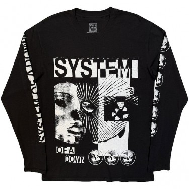 System Of A Down Unisex Long Sleeve T-Shirt: Hypno Hi-Contrast (Black) (Arm Prints) (Large)