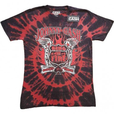 Johnny Cash Unisex T-Shirt: Ring of Fire (Red) (Wash Collection) (Medium)