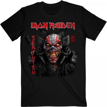 Iron Maiden Unisex T-Shirt: Senjutsu Black Cover Vertical Logo - Black
