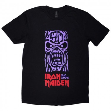 Iron Maiden Unisex T-Shirt: Est. 1975 Stamp Logo Purple (Black) (Medium)