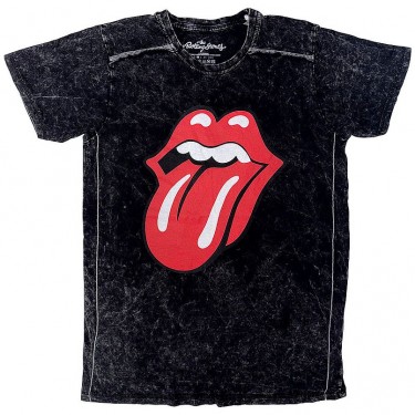 The Rolling Stones Unisex T-Shirt: Classic Tongue (Black) (Wash Collection) (Small)