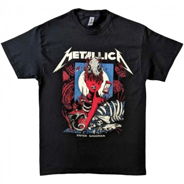 Metallica Unisex T-Shirt: Enter Sandman Poster (Black) (Small)