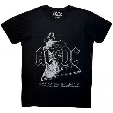 AC/DC Unisex Carbon T-Shirt: Back In Black Bell (Black) (Large)