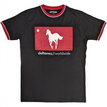 Deftones Unisex Ringer T-Shirt: Star & Pony (Black) (X-Large)