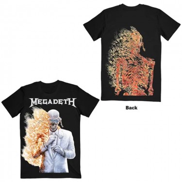 Megadeth Unisex T-Shirt: White Album Vic Flame (Black) (Back Print) (Small)