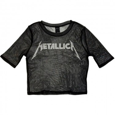 Metallica Ladies Mesh Crop Top: Logo (Black) (Large)