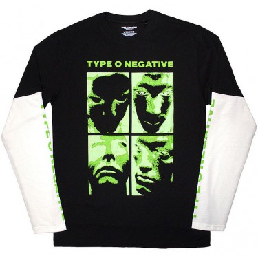Type O Negative Unisex Layered Long Sleeve T-Shirt: Faces (Black & White) (Sleeve Print) (Small)