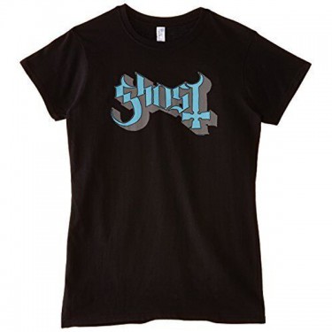 Ghost Ladies T-Shirt: Blue/Grey Keyline Logo (Skinny Fit) (Small)